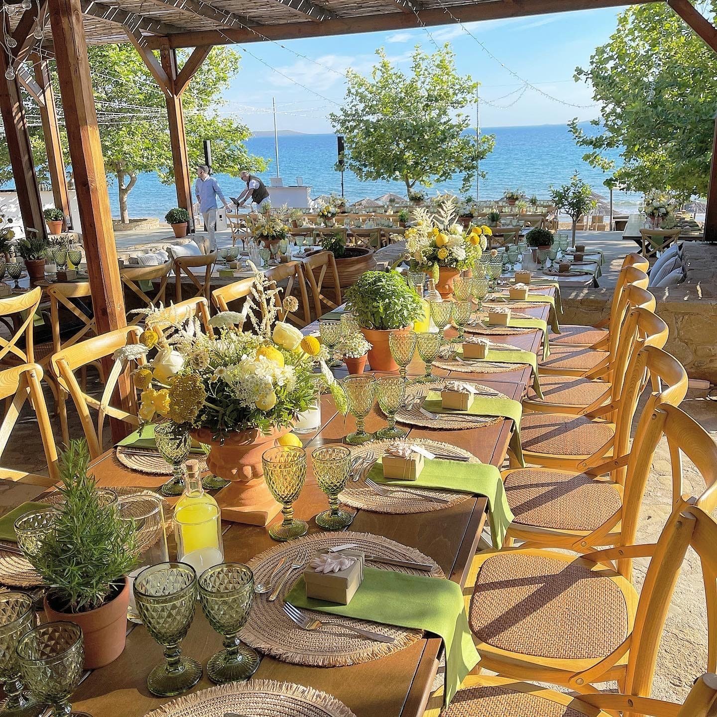 Intimate seaside wedding flowers in Greece